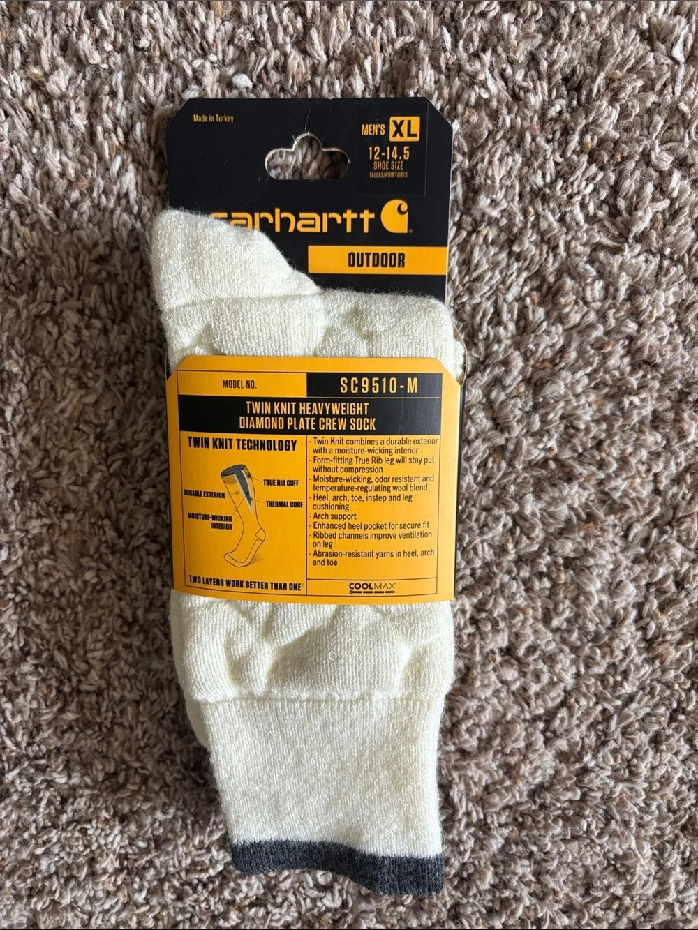 Carhartt White Outdoor Twin Knit Heavyweight Crew Socks